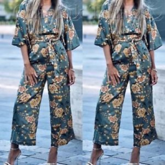 Zara Printed Kimono Jumpsuit New With 